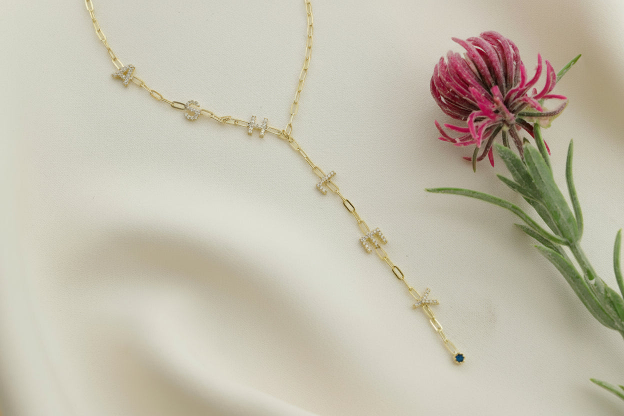 Lariat Y Necklace • Personalized Birthstone & CZ Letter Jewelry