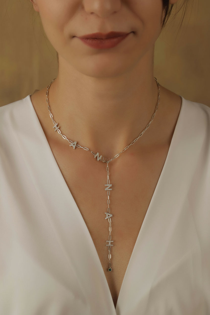 Lariat Y Necklace • Personalized Birthstone & CZ Letter Jewelry