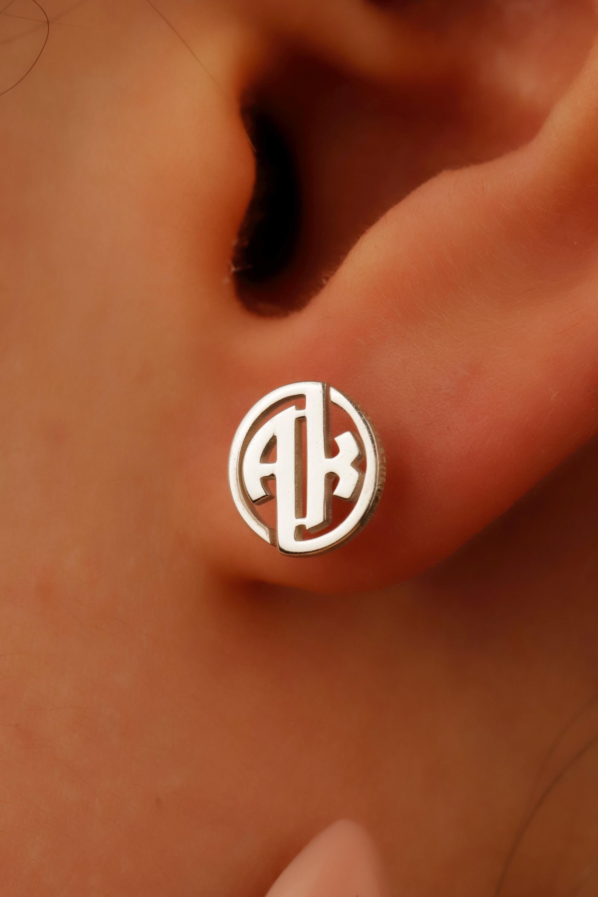 Custom Circle Monogram Earrings - Dazzling Sterling Silver Initials Studs