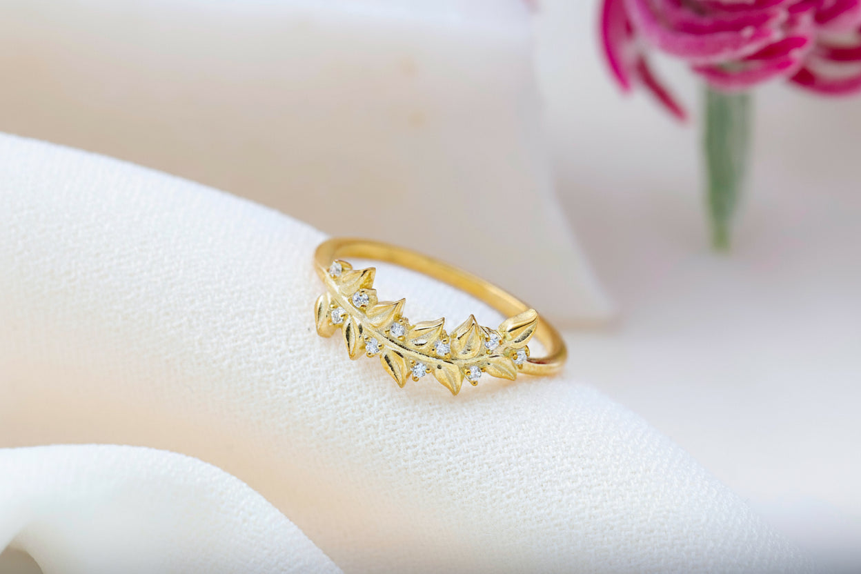 Olive Luxe Olive Leaf Ring with Sparkling Pave CZ
