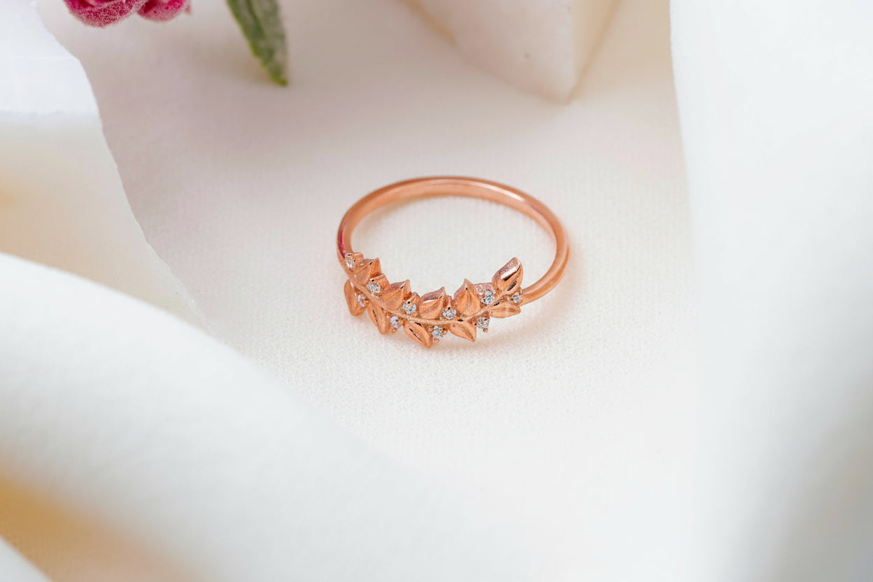 Olive Luxe Olive Leaf Ring with Sparkling Pave CZ