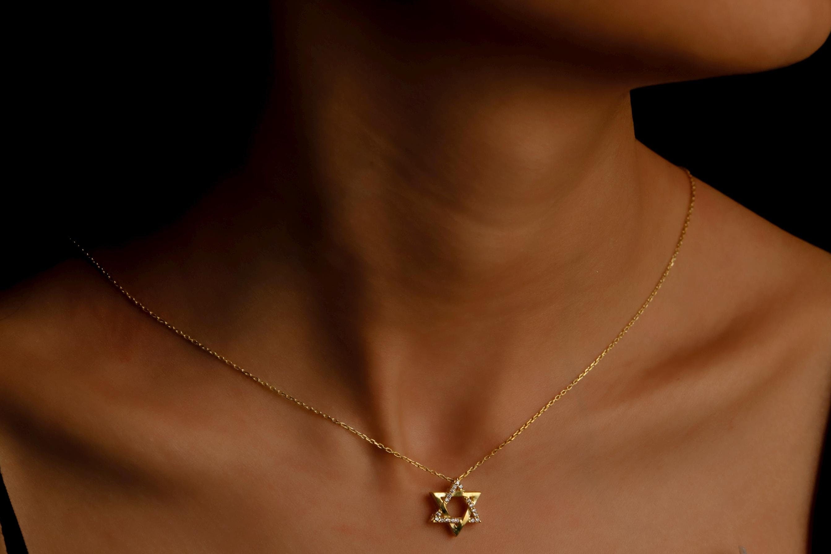 Starry Jewels 14K Gold Star of David Necklace - Pave Pendant for Hanukkah & Bat Mitzvah Gifts