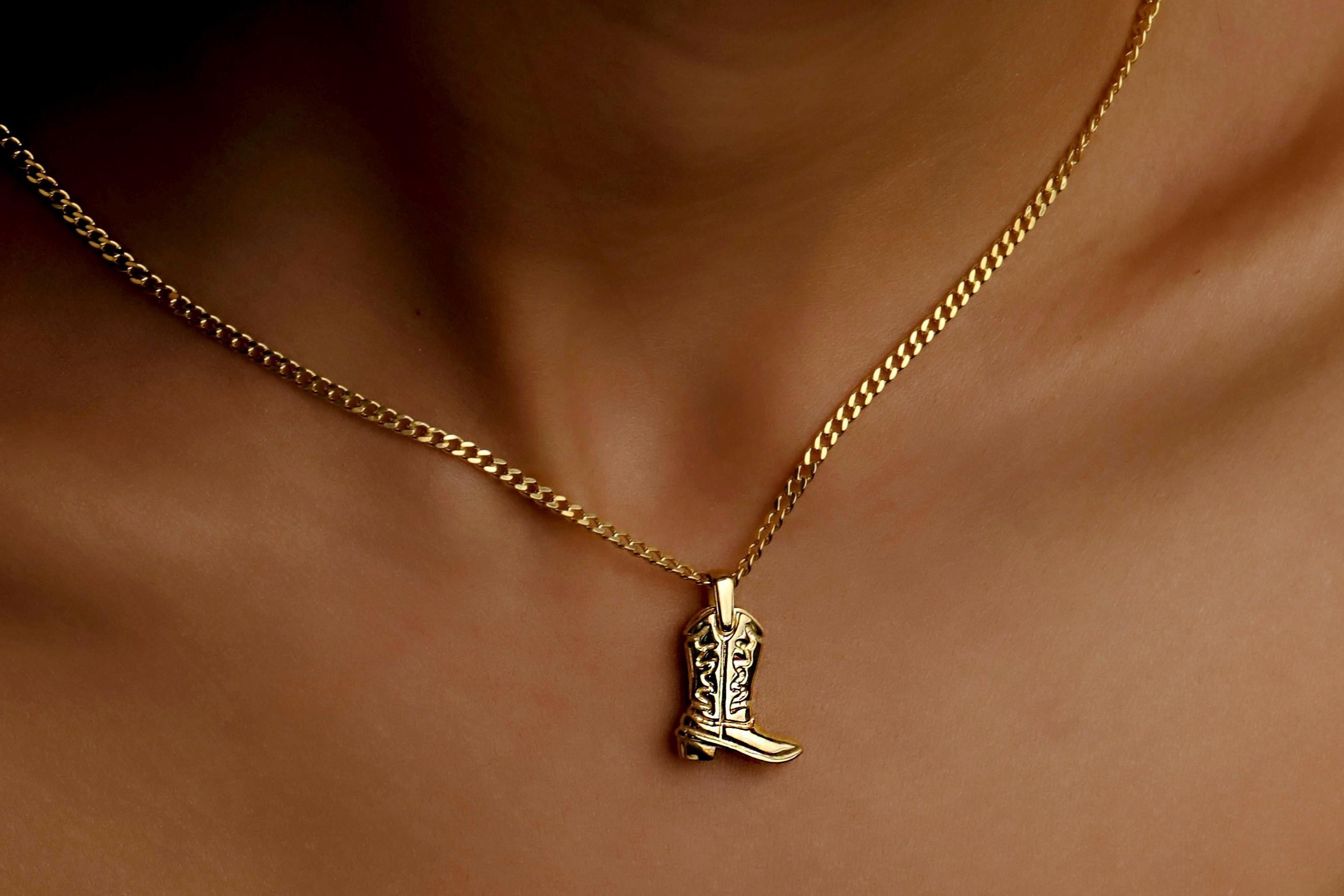 Cowgirl Cowboy Boot Pendant Necklace in 925 Sterling Silver