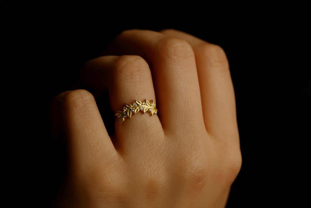 Olive Luxe Olive Leaf Ring with Sparkling Pave CZ