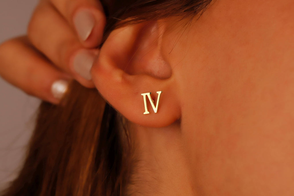 Roman Numeral Personalized Minimalist Earrings | Sterling Silver & Gold Dainty Studs for Unique Gifts