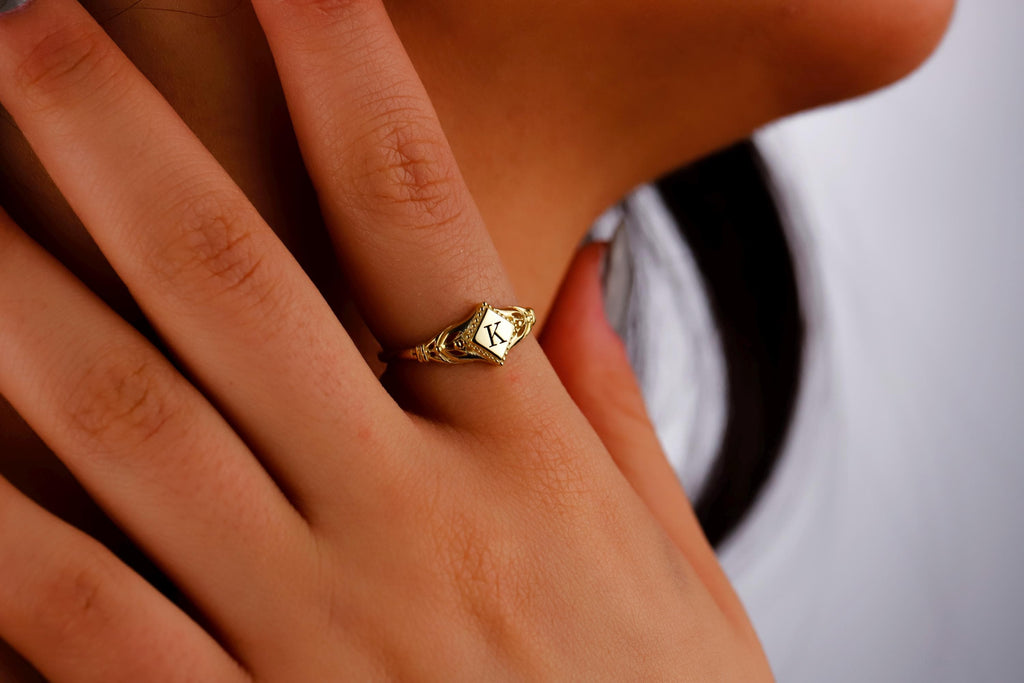 Pinky Initial Ring by SilverGoldandRose - Personalized Elegance in Dazzling Pink