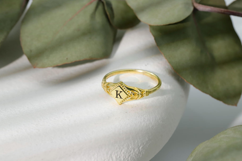 Gothic Initial Signet Ring • Customizable Dainty Pinky Jewelry