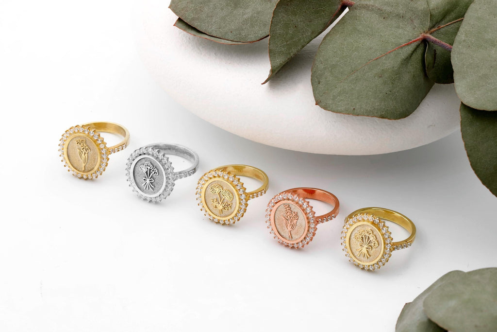 Blooming Love Birth Flower Ring with Multi-CZ Diamond