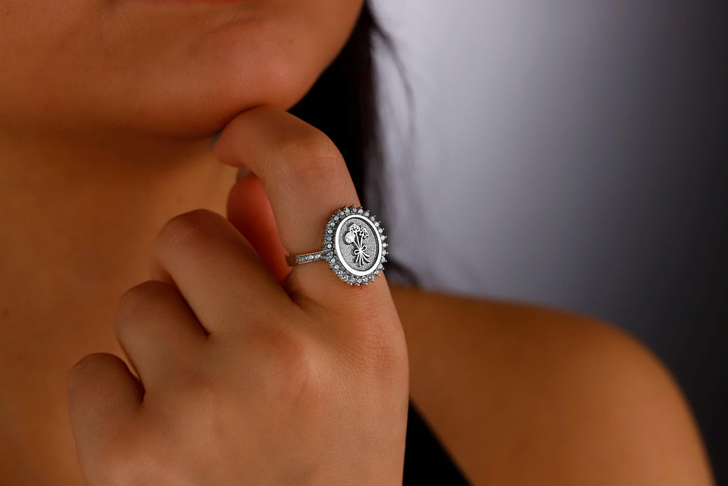 Blooming Love Birth Flower Ring with Multi-CZ Diamond