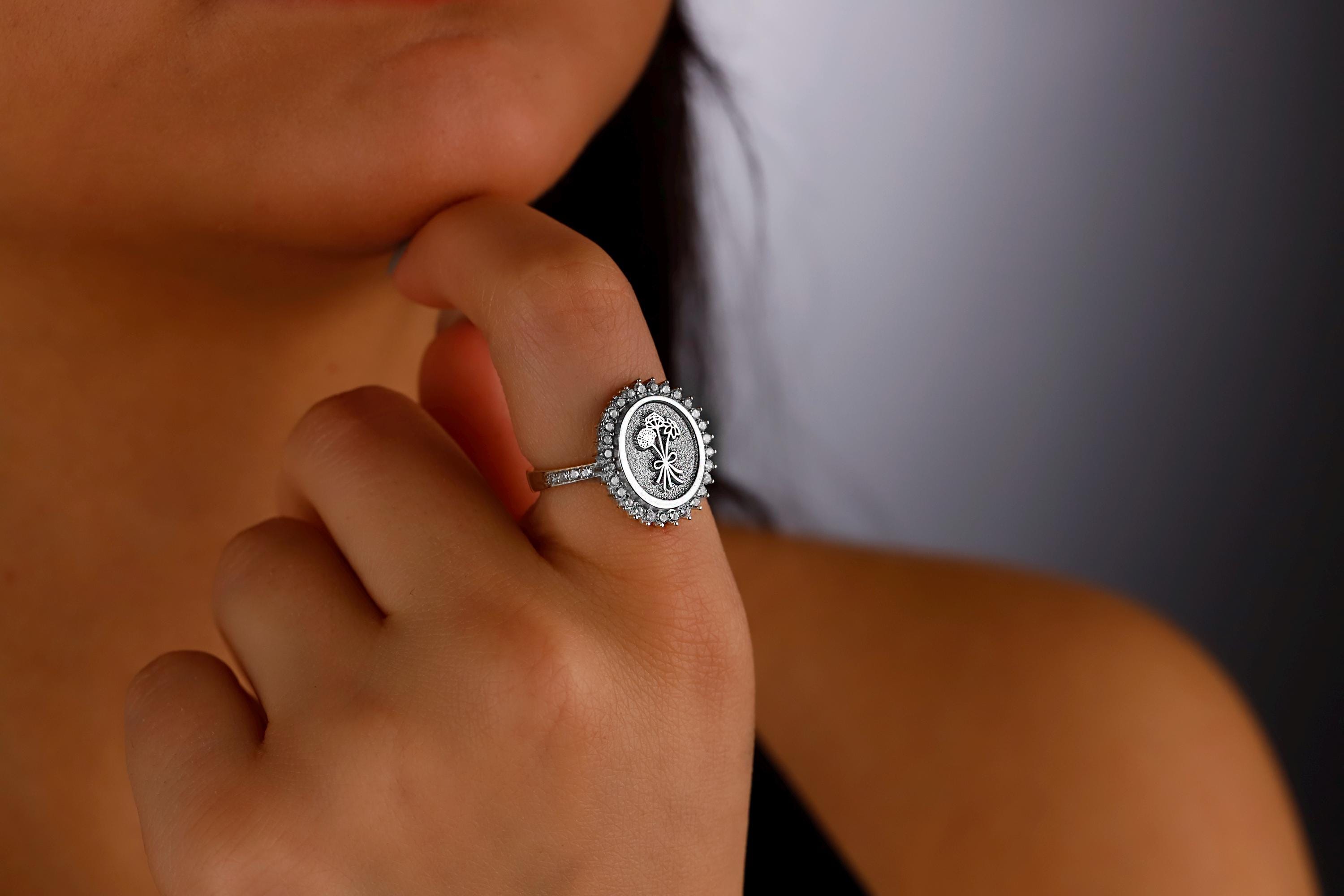 Blooming Love Birth Flower Ring with Multi-CZ Diamond