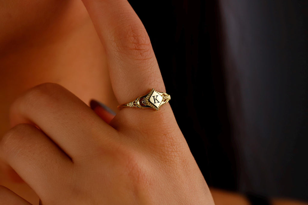 Gothic Initial Signet Ring • Customizable Dainty Pinky Jewelry