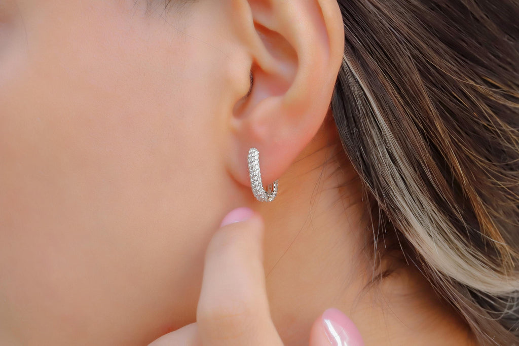 Sparkling Silver Diamond Huggie Earrings | Dainty CZ Cartilage Hoops for Your Earring Stack | Perfect Gift Idea