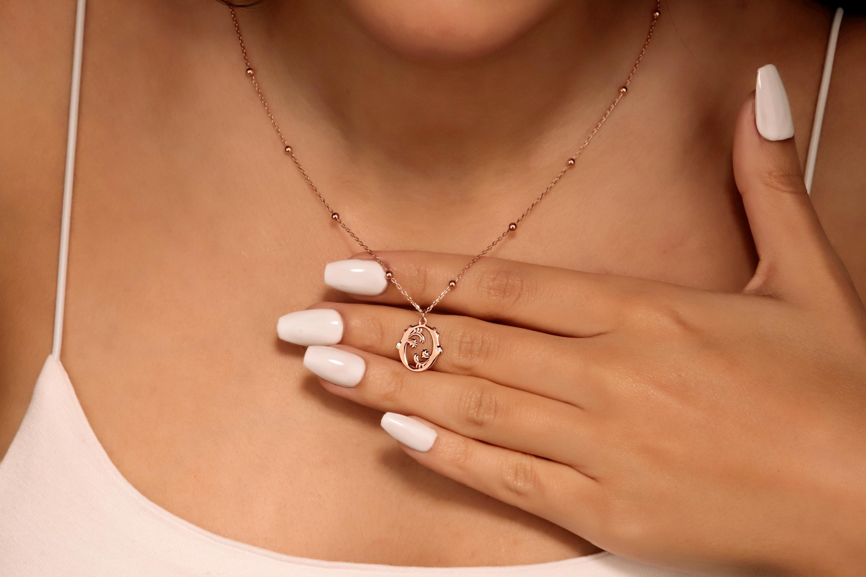 Gold Initial Necklace with CZ Stone | Unique Beaded Ball Chain Monogram Jewelry