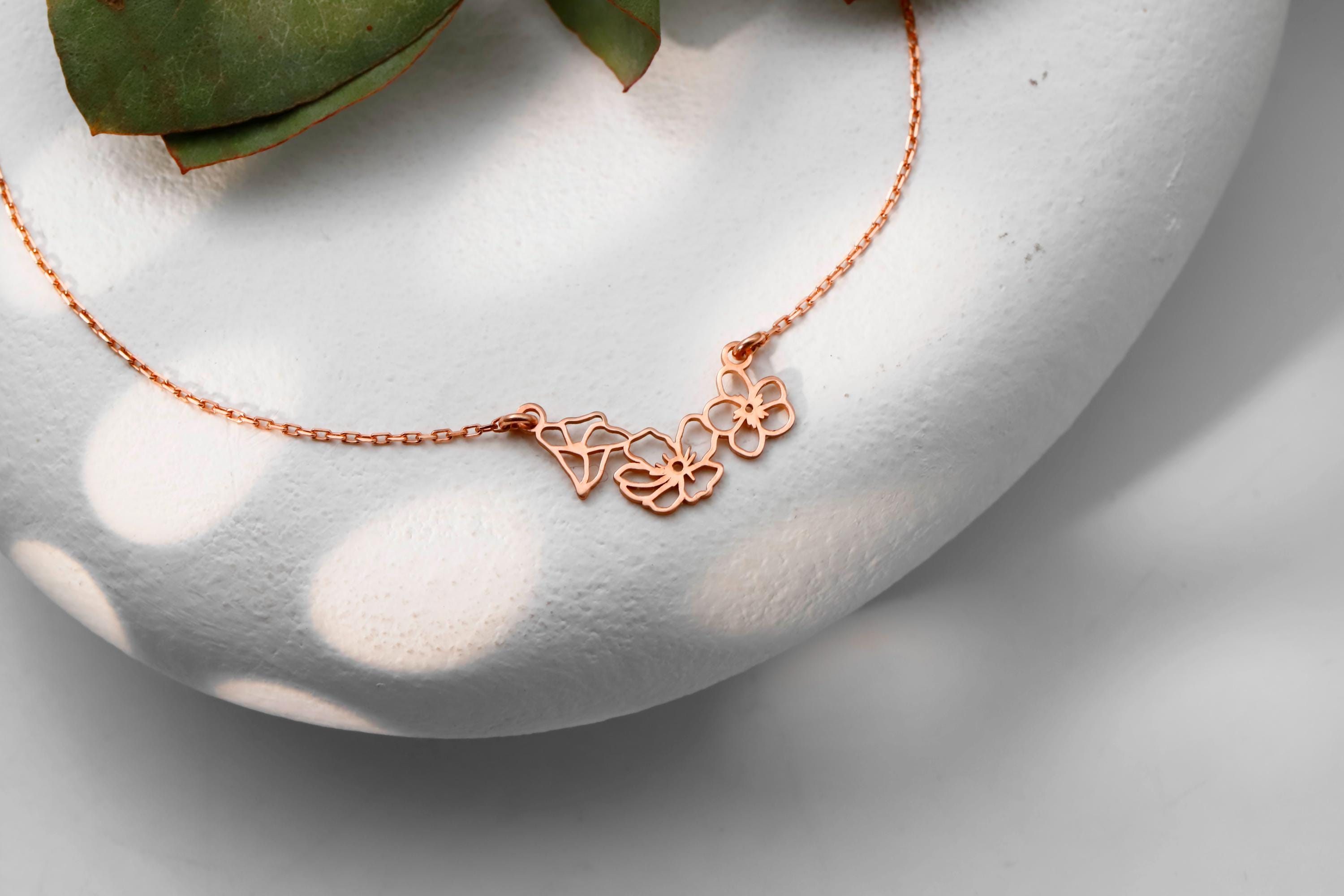 Blooming Gifts Birth Month Flower Necklace | Gold & Silver Interlocking Family Jewelry