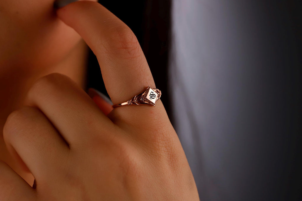 Gothic Initial Signet Ring • Customizable Dainty Pinky Jewelry