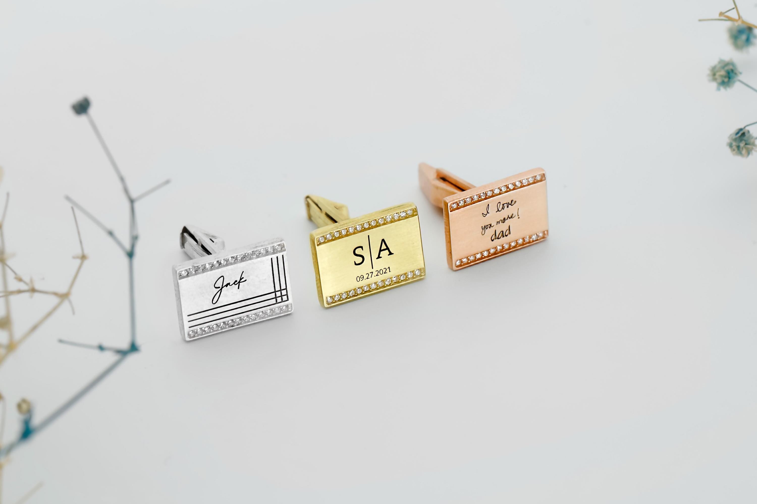 Your Actual Handwriting Engraved Cufflinks in 925 Sterling Silver