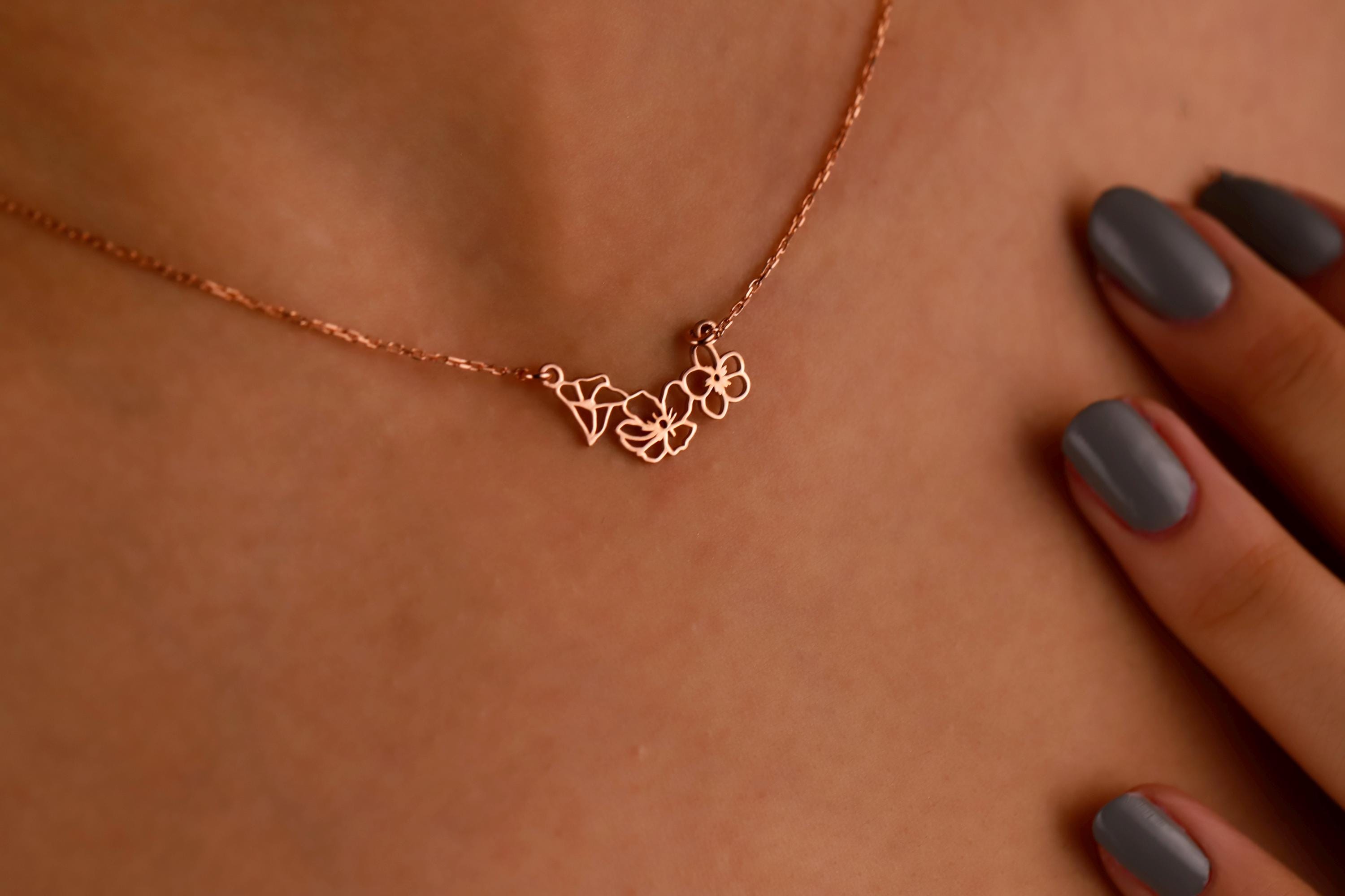 Blooming Gifts Birth Month Flower Necklace | Gold & Silver Interlocking Family Jewelry