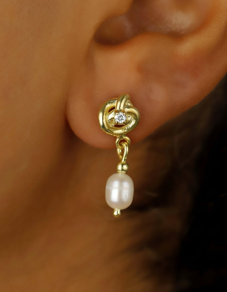 Elysian Designs Pearl Drop Dangle Earrings - Elegant Celtic Knot for Bridesmaids & Moms