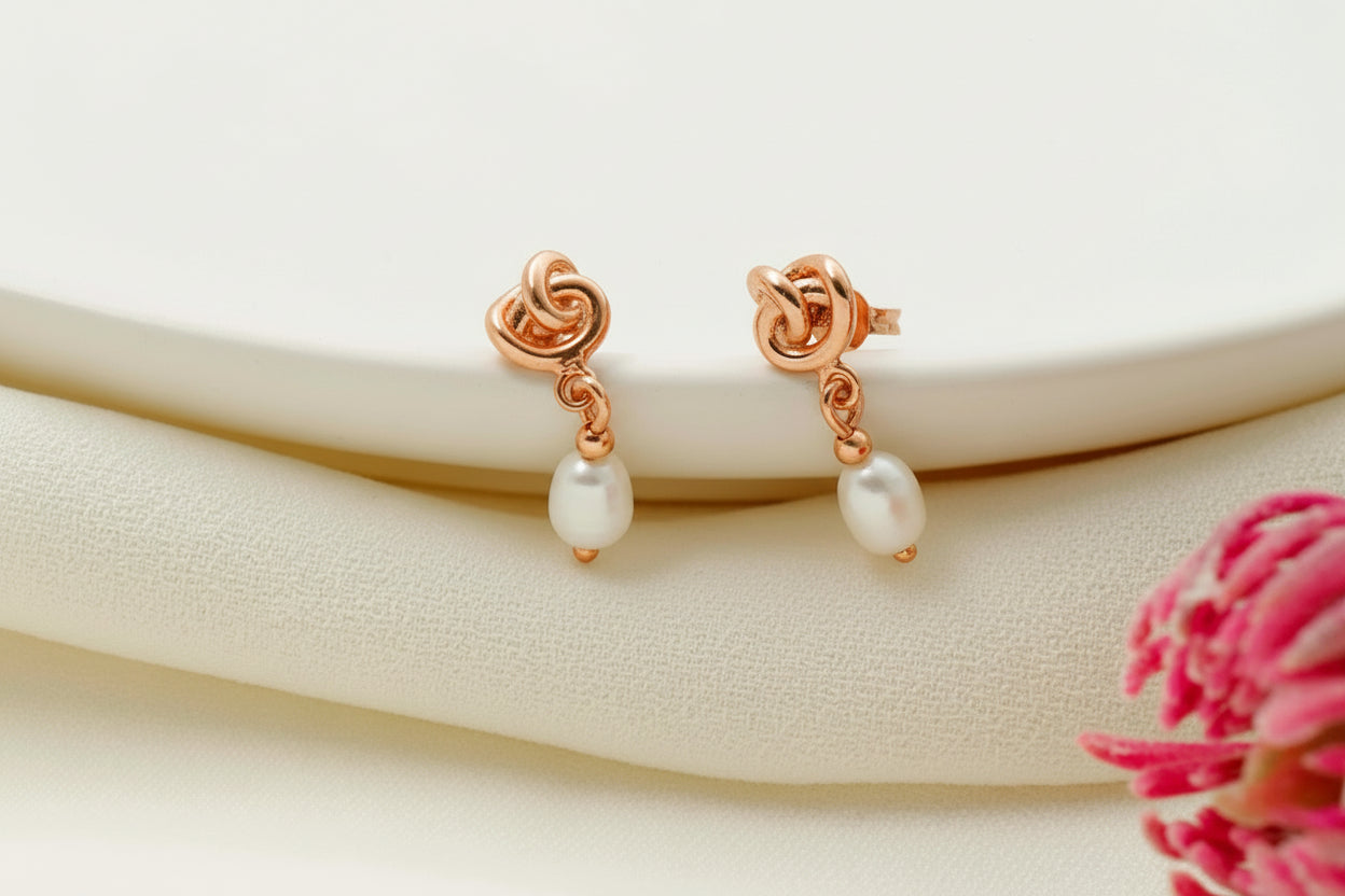 Elysian Designs Pearl Drop Dangle Earrings - Elegant Celtic Knot for Bridesmaids & Moms