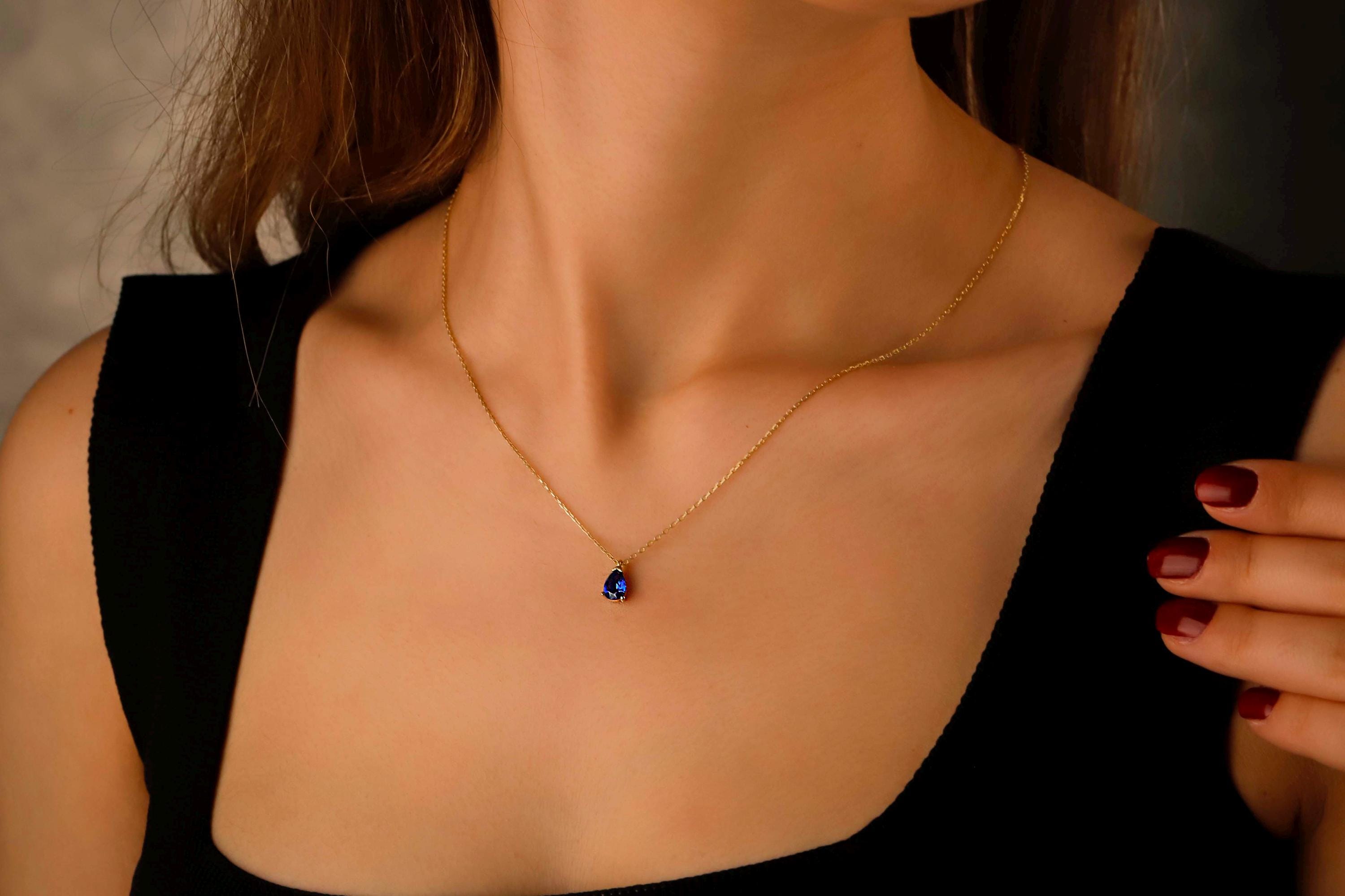 14K Gold Sapphire Jewelry Set - Elegant Sterling Silver Drop Earrings & Necklace for Timeless Style