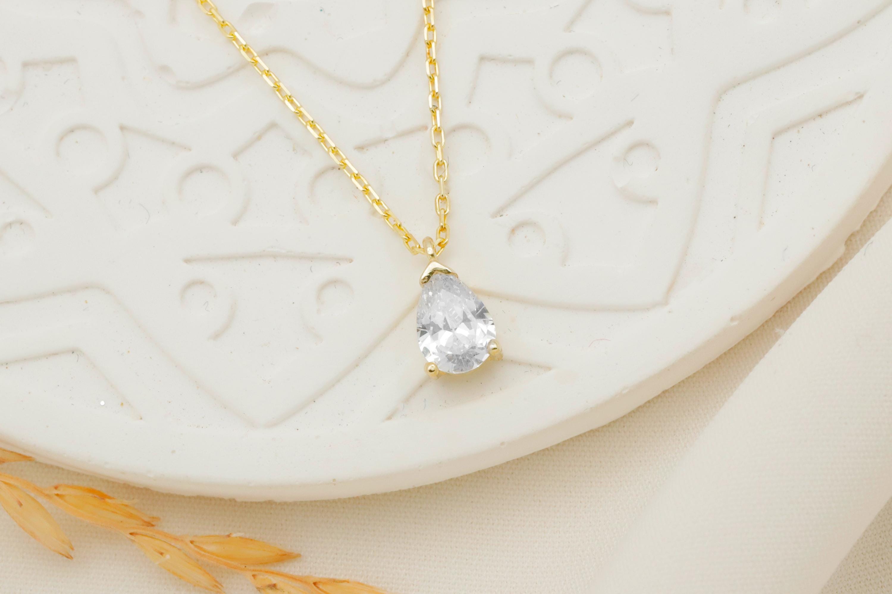 Dainty Diamond Teardrop Necklace in 925 Sterling Silver