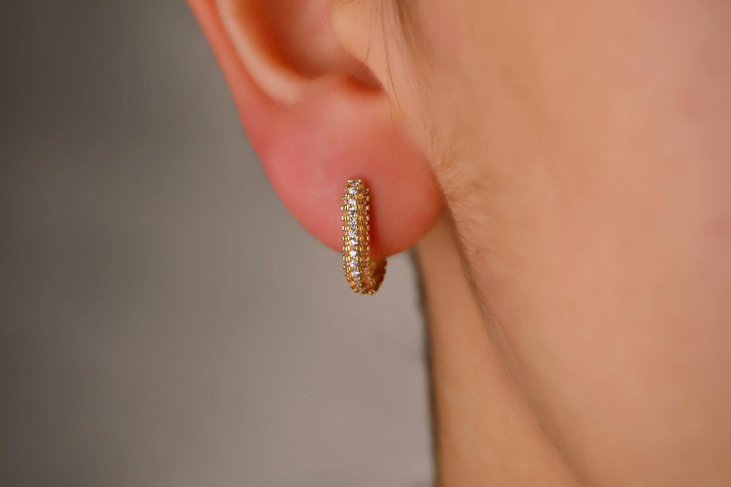 Sparkling Silver Diamond Huggie Earrings | Dainty CZ Cartilage Hoops for Your Earring Stack | Perfect Gift Idea