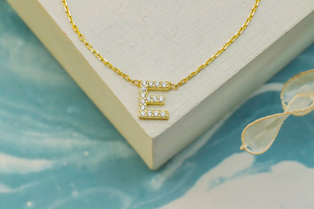 Pave Initial CZ Diamond Letter Necklace in Sterling Silver