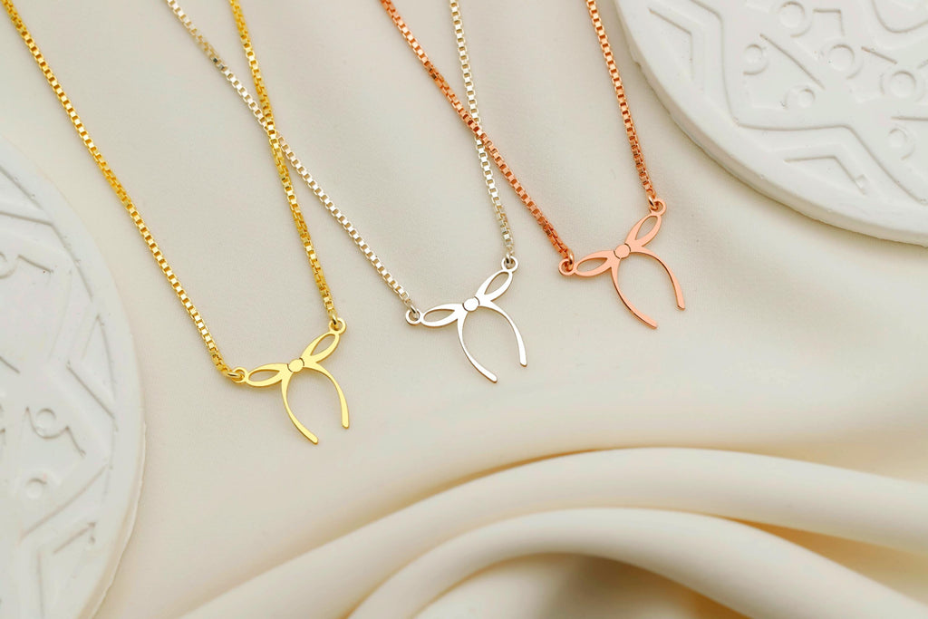 Dainty Bow Necklace by SilverGoldandRose - 14K Gold Ribbon Pendant