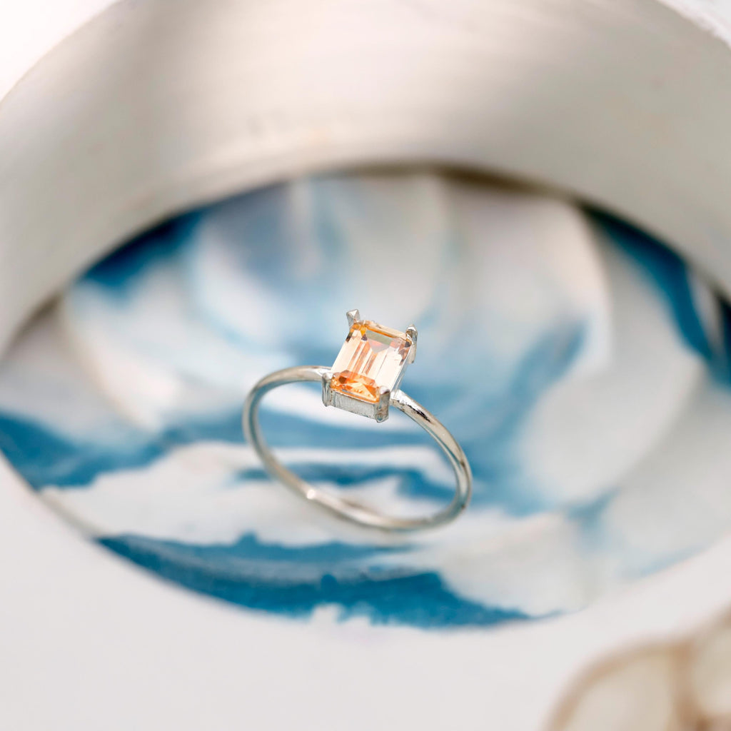 Personalized Baguette Gemstone Ring in Sterling Silver, Gold, and Rose