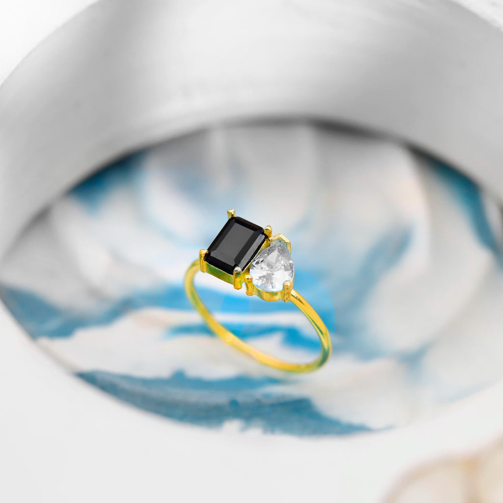 Toi Et Moi Double Birthstone Ring - Sterling Silver Heart & Baguette Design