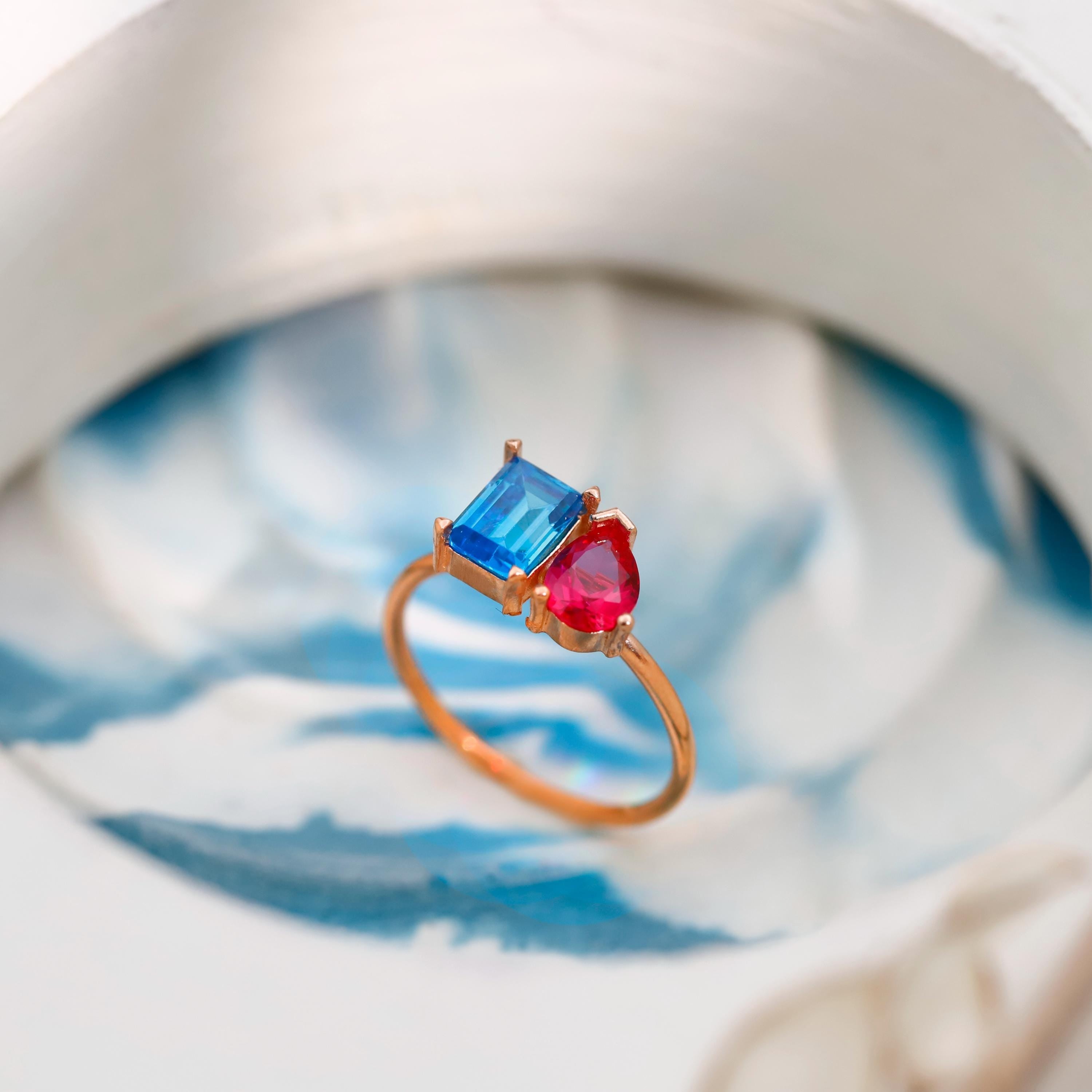Toi Et Moi Double Birthstone Ring - Sterling Silver Heart & Baguette Design