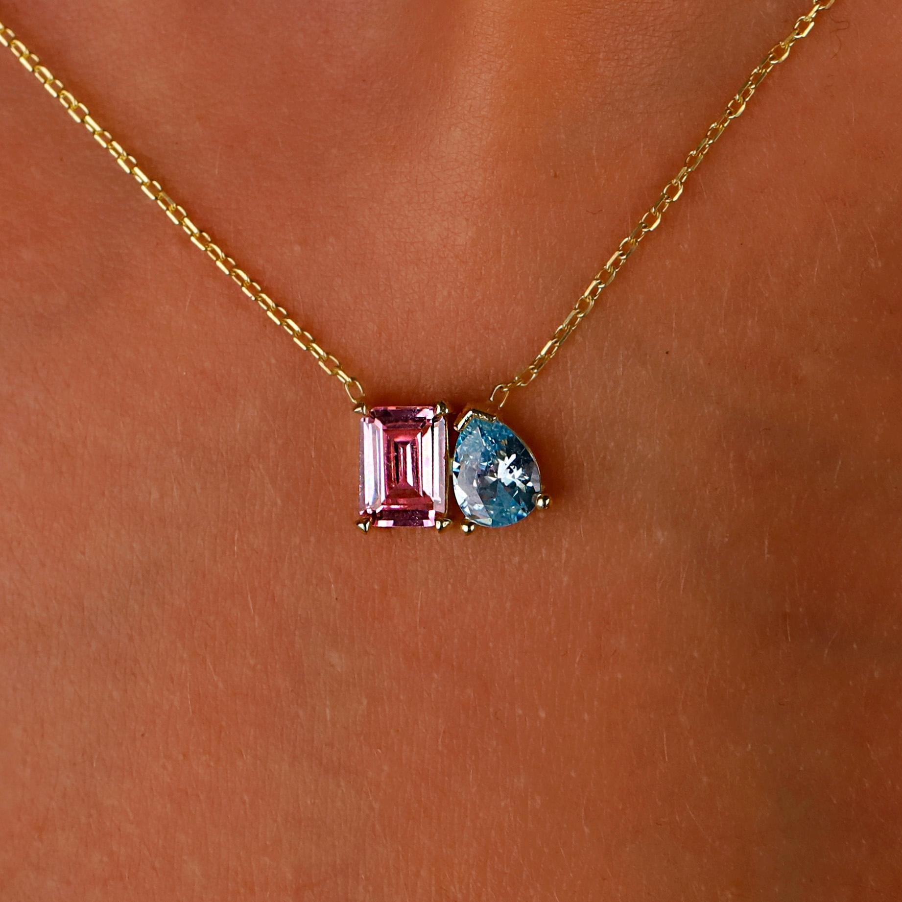 Toi Et Moi Birthstone Necklace in 925 Sterling Silver, Gold, and Rose