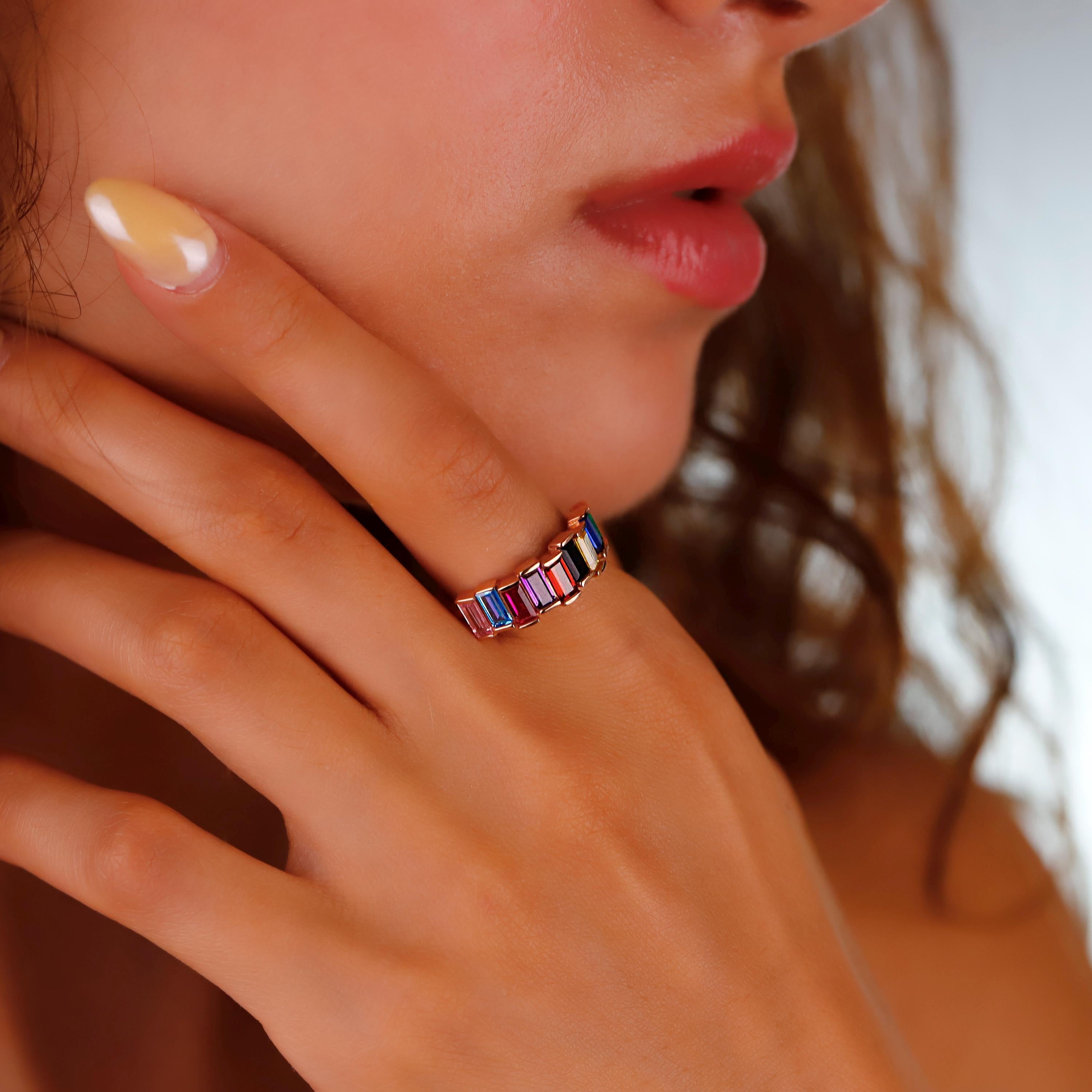 Baguette Gemstone Ring | Adjustable Birthstone Jewelry in Sterling Silver