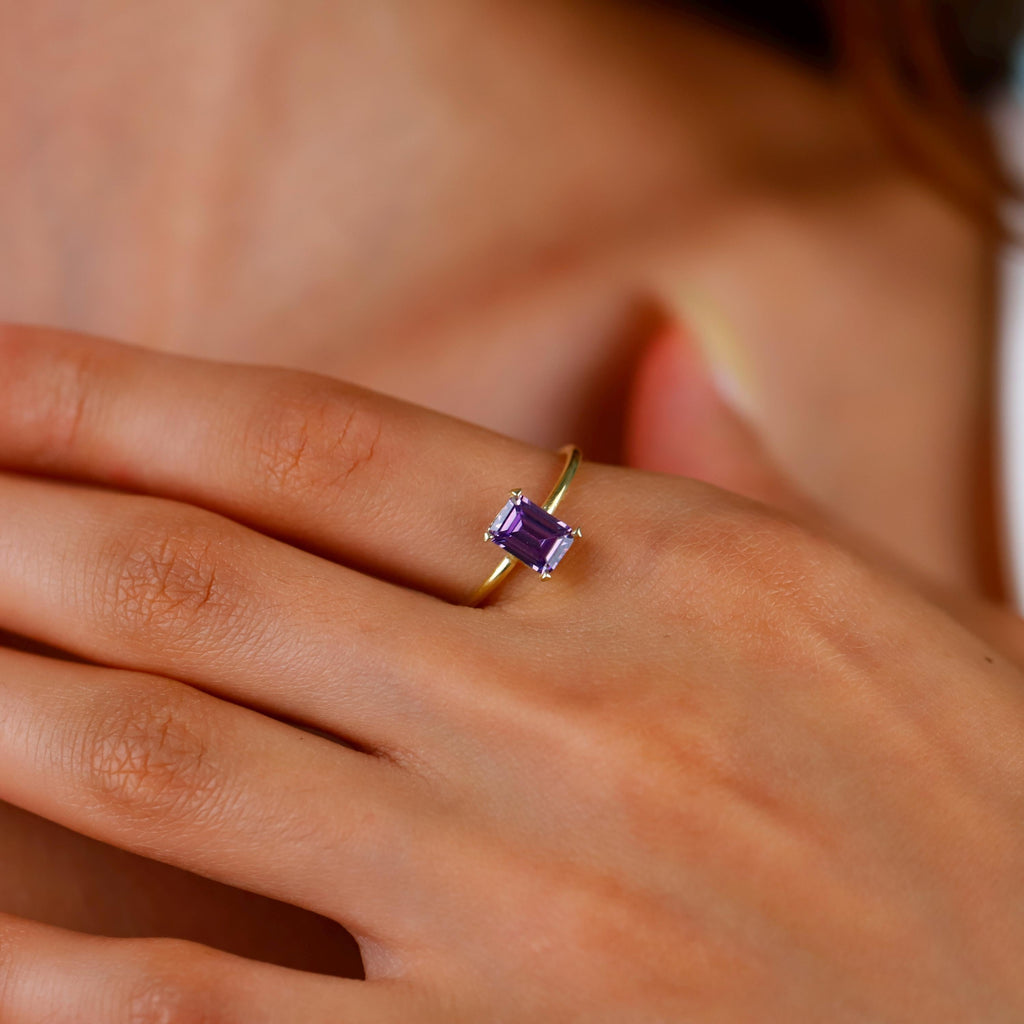 Personalized Baguette Gemstone Ring in Sterling Silver, Gold, and Rose