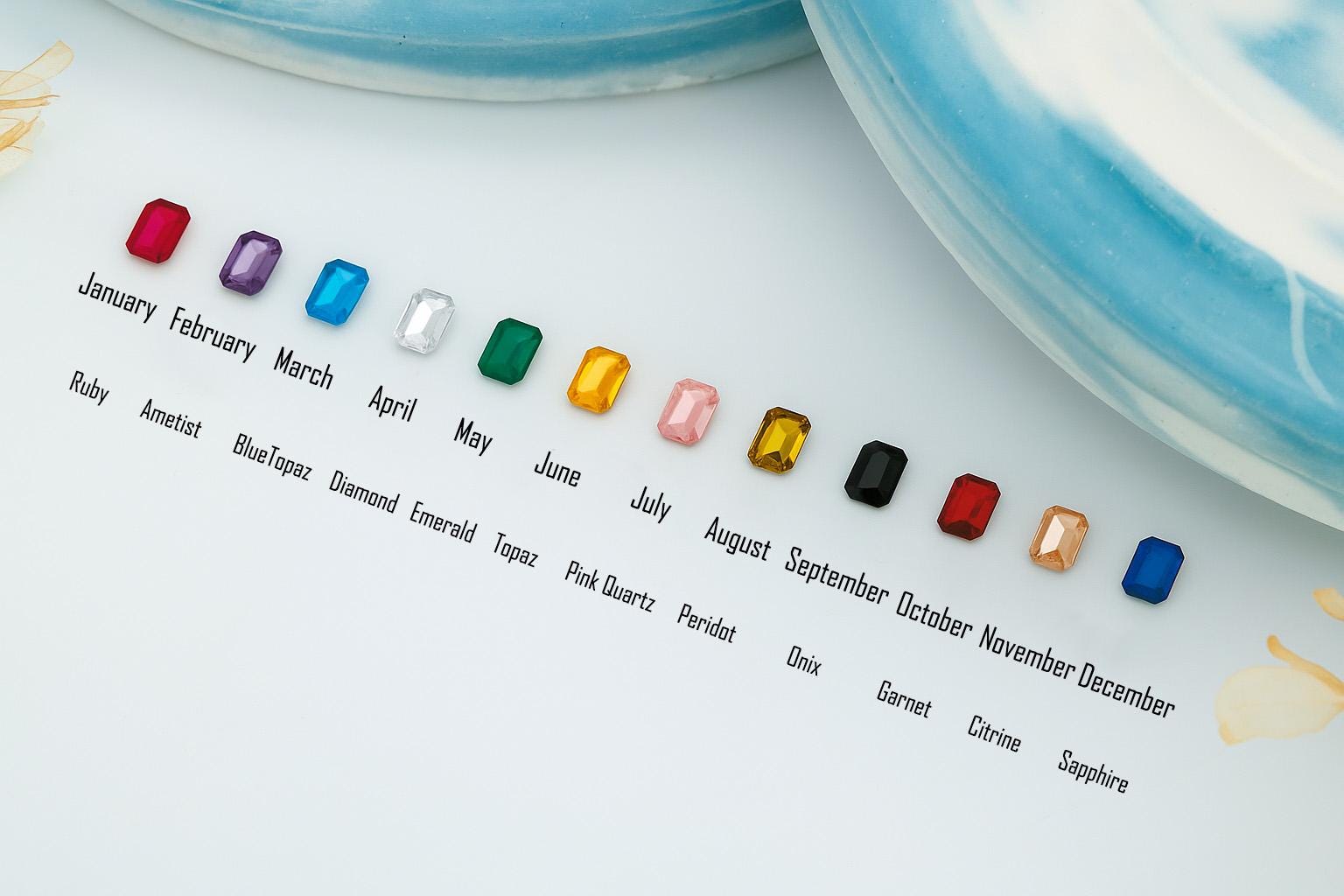 Baguette Birthstone Necklace Sterling Silver, Gold, and Rose Gold