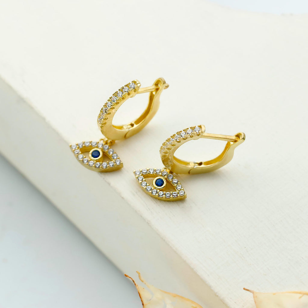 Evil Eye Huggie Hoops in 925 Sterling Silver