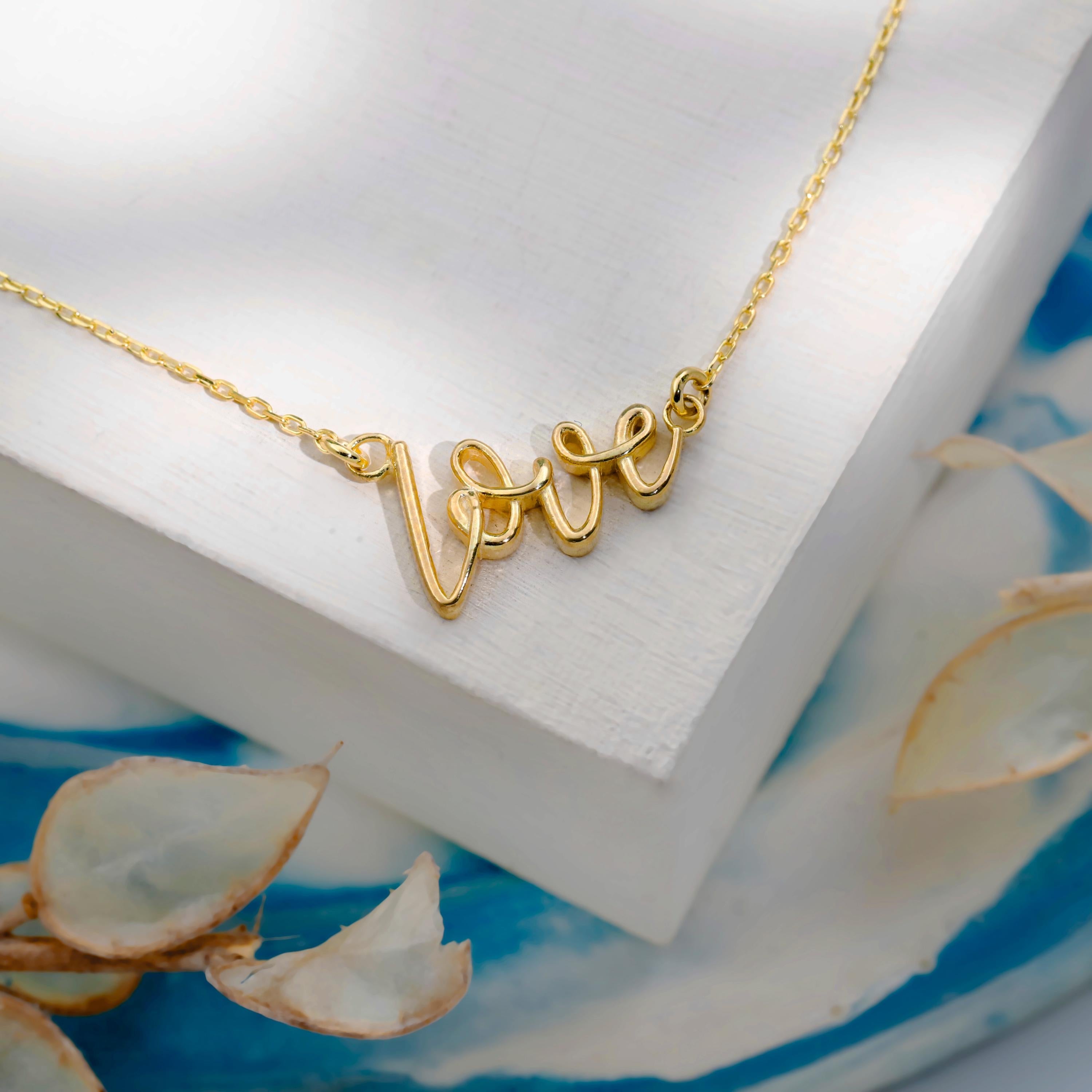 Dainty Love Necklace by SilverGoldandRose - 3D Design in Sterling Silver, Gold &amp; Rose Gold