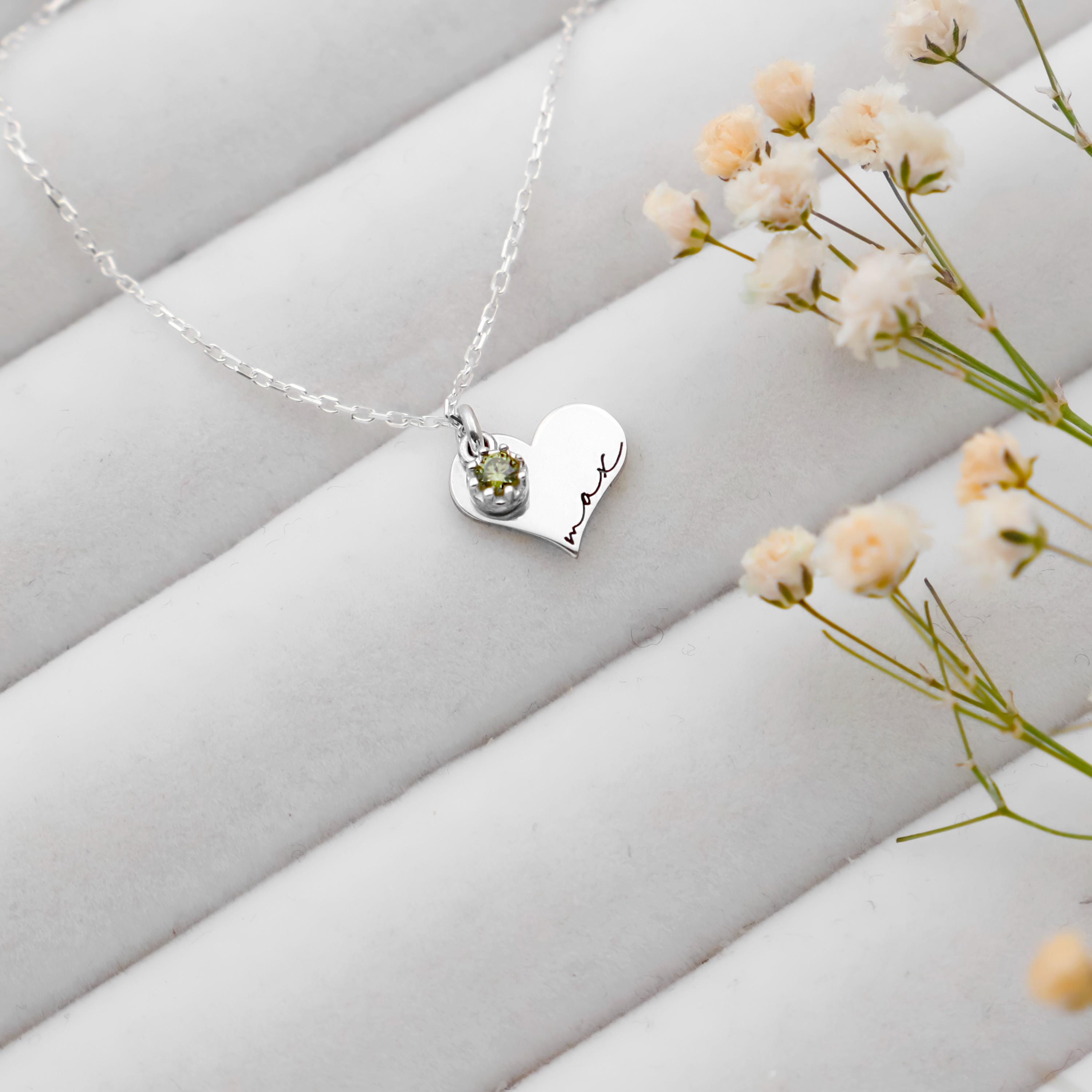 Heartfelt Creations Personalized Heart Birthstone Necklace in Sterling Silver, Gold and Rose – Dainty Elegance for Every Occasion