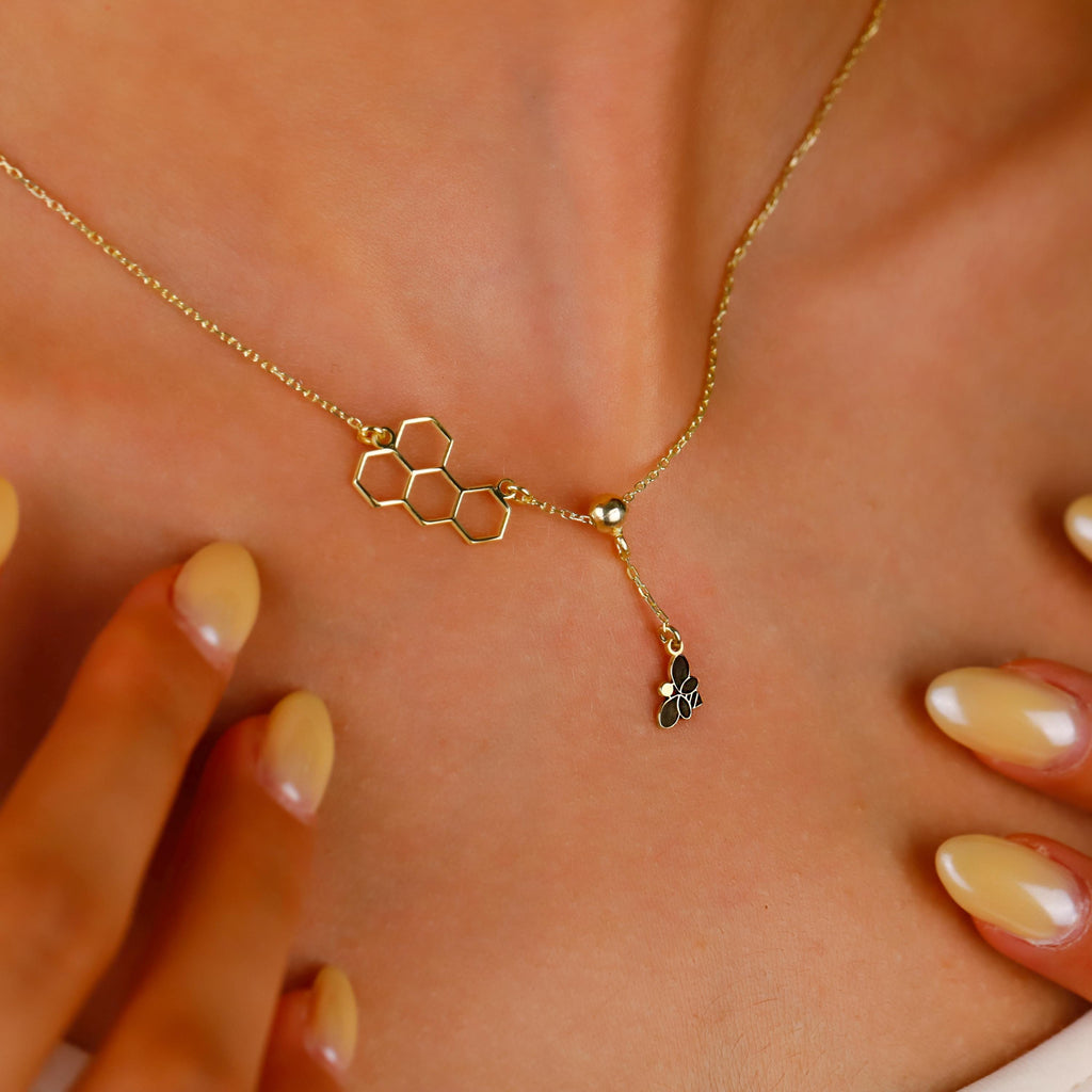 Bee Inspired Moveable Honeycomb Honey Bee Necklace in Sterling Silver