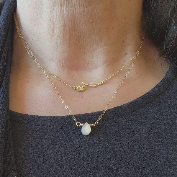 Personalized Sideways Birth Flower Necklace in 925 Sterling Silver