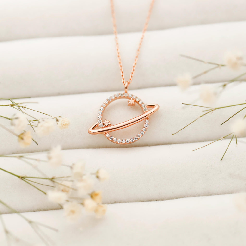 Stellar Silver Saturn Pendant Necklace - Embrace Your Cosmic Journey