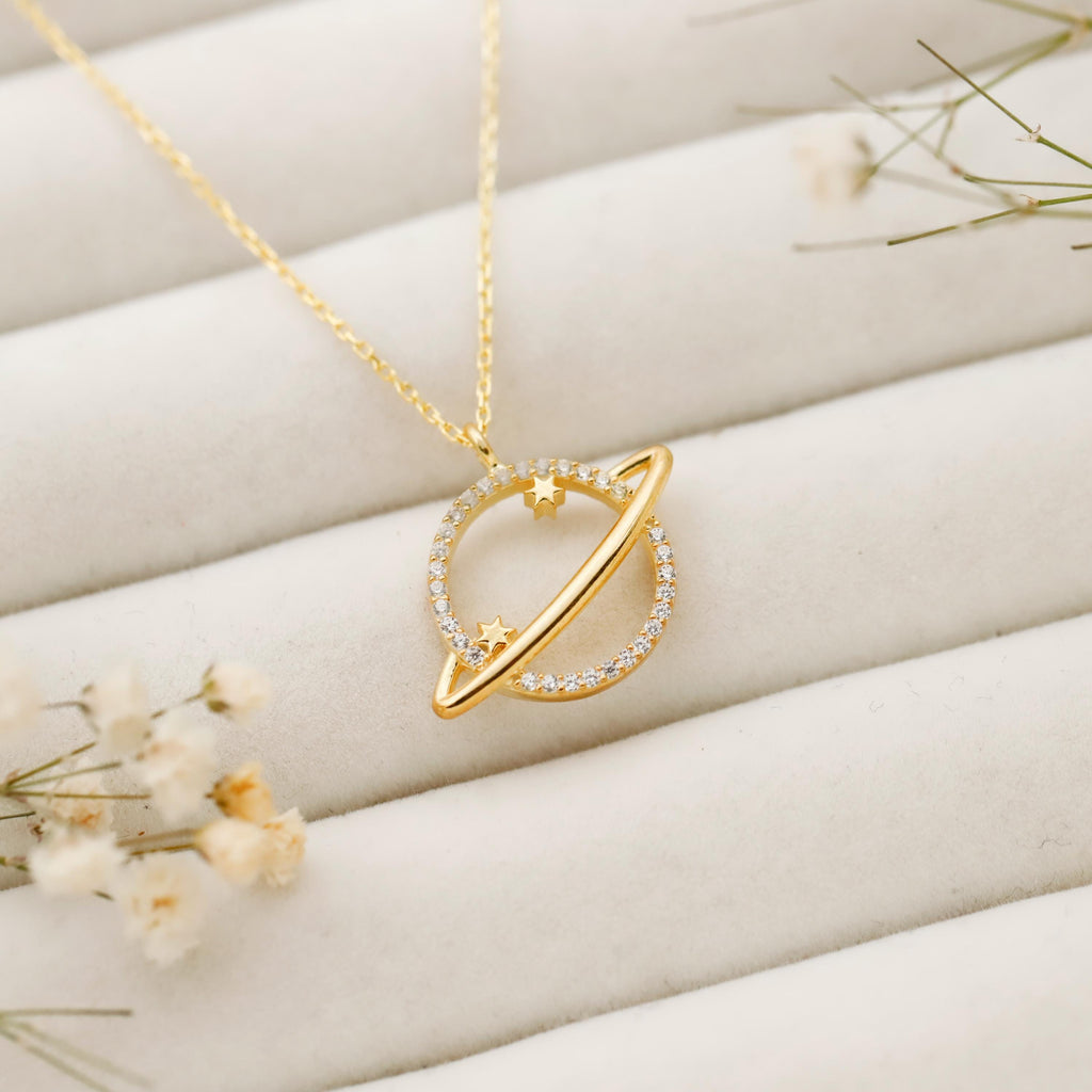 Stellar Silver Saturn Pendant Necklace - Embrace Your Cosmic Journey