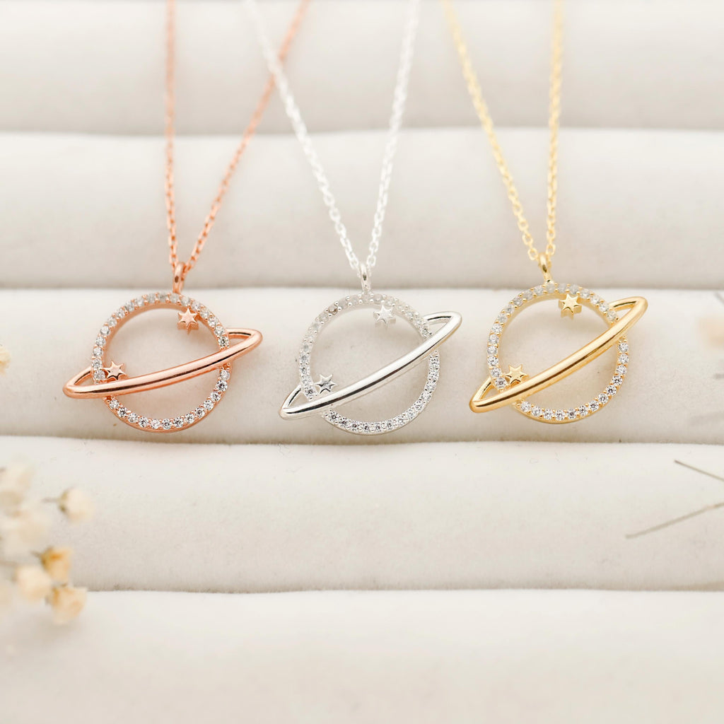 Stellar Silver Saturn Pendant Necklace - Embrace Your Cosmic Journey