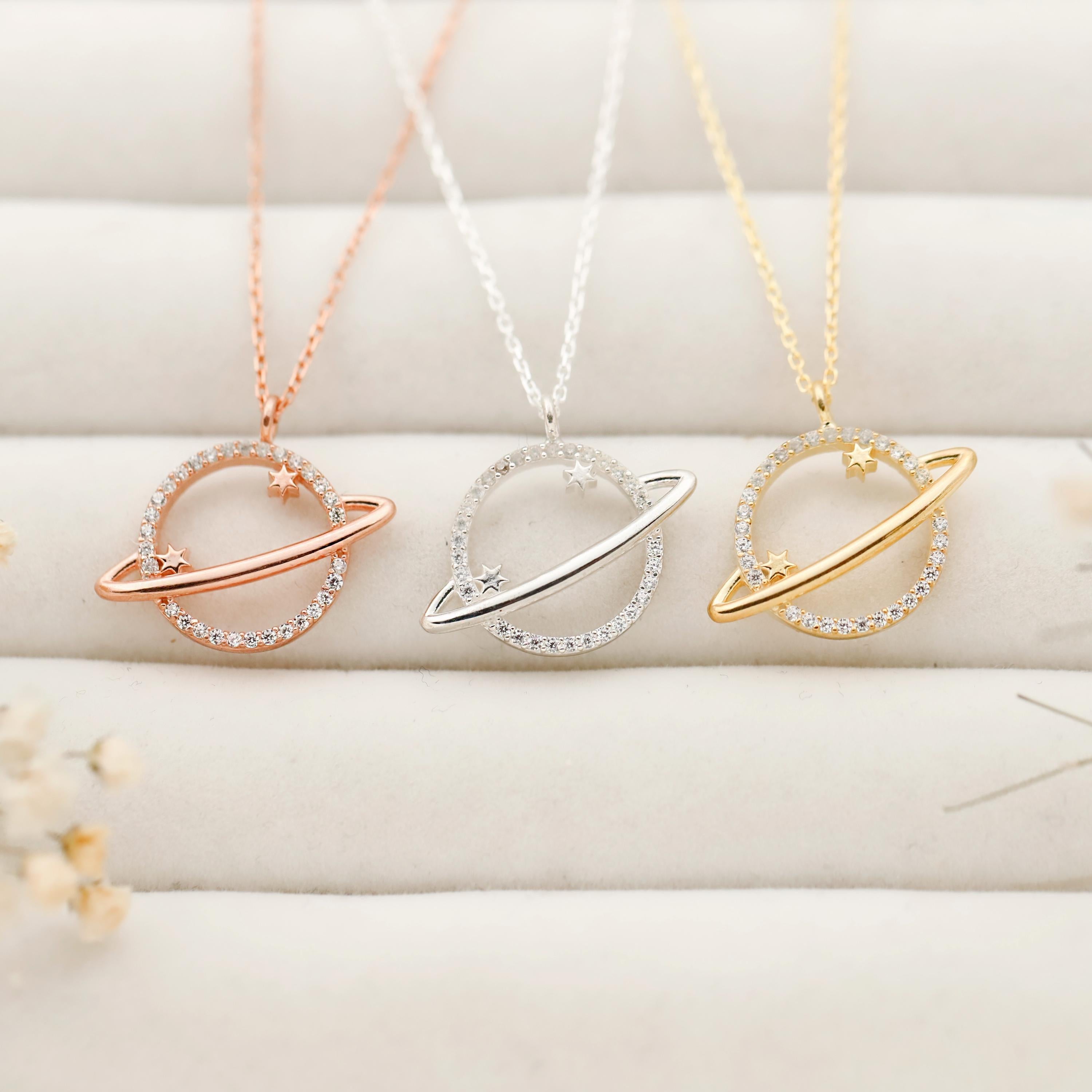 Stellar Silver Saturn Pendant Necklace - Embrace Your Cosmic Journey