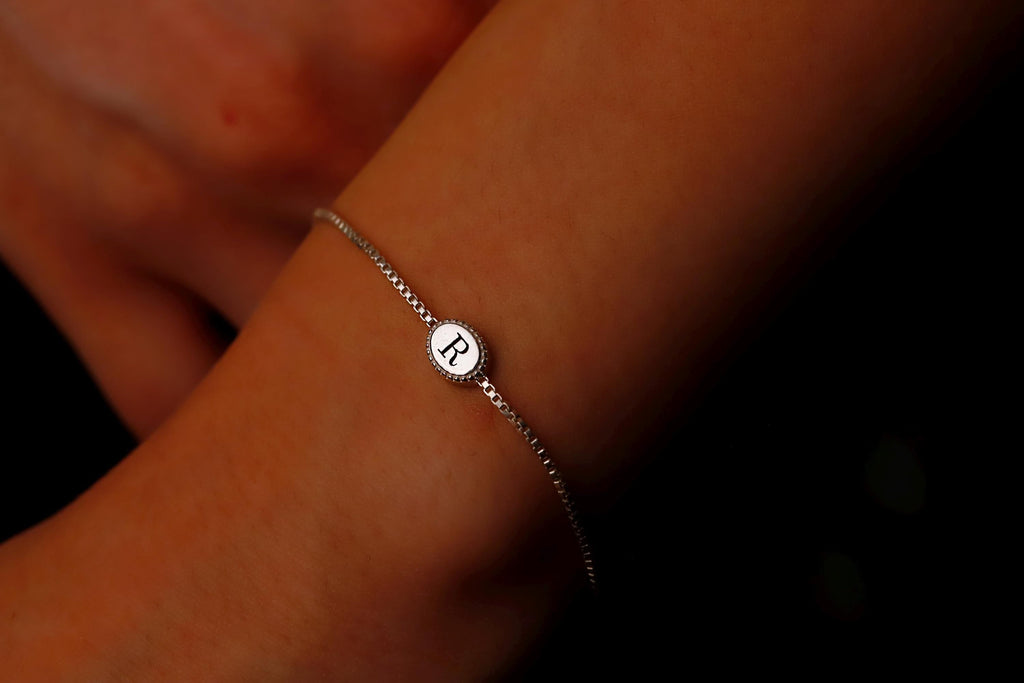 Silver Luster Personalized Tag Bracelet with Initial, Zodiac, or Letter Pendant