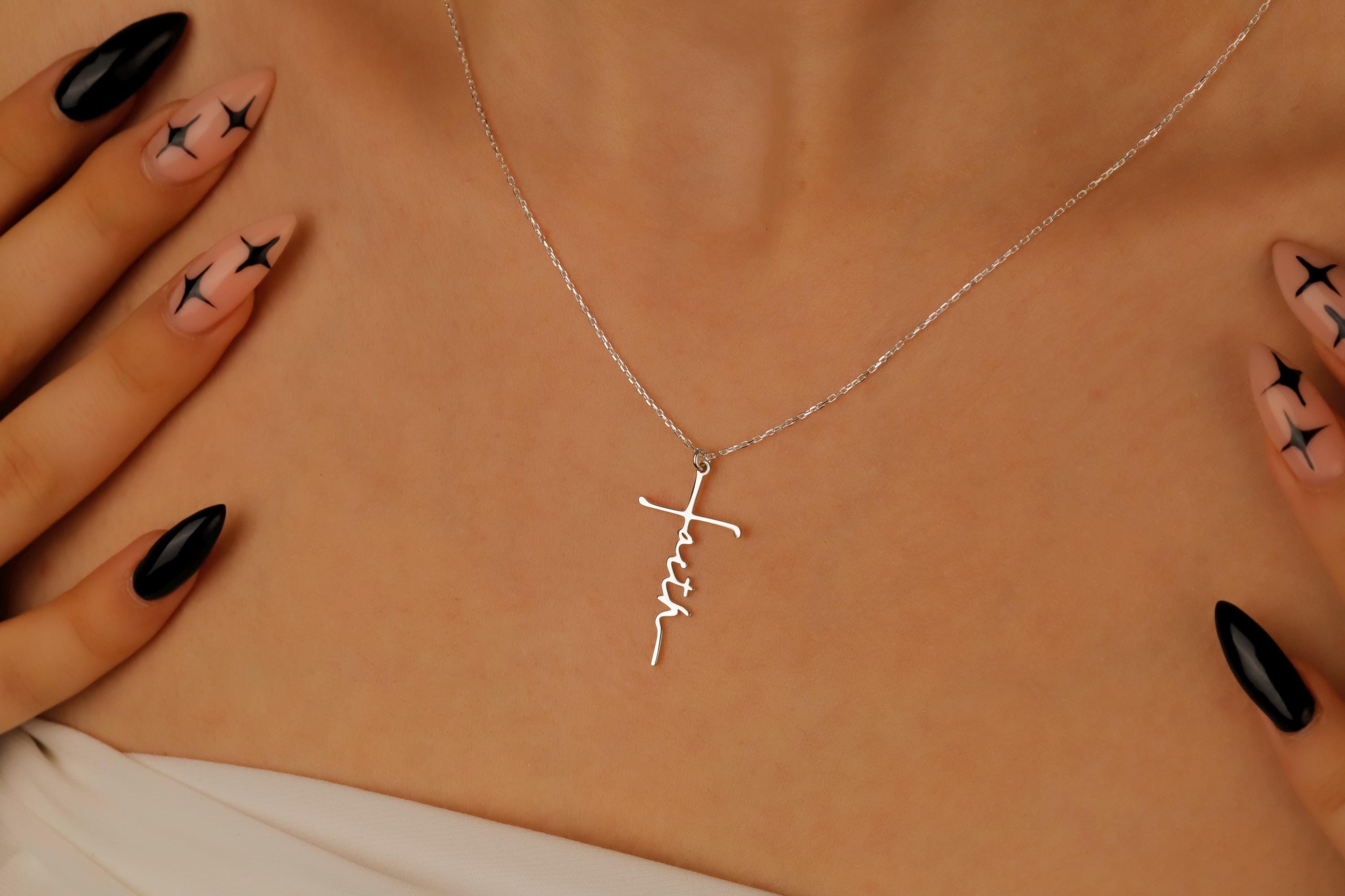 Personalized Faith Cross Name Necklace in Sterling Silver – Perfect Baptism Gift
