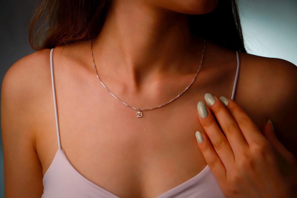 Personalized Sterling Silver Angel Number Necklace in Box Chain