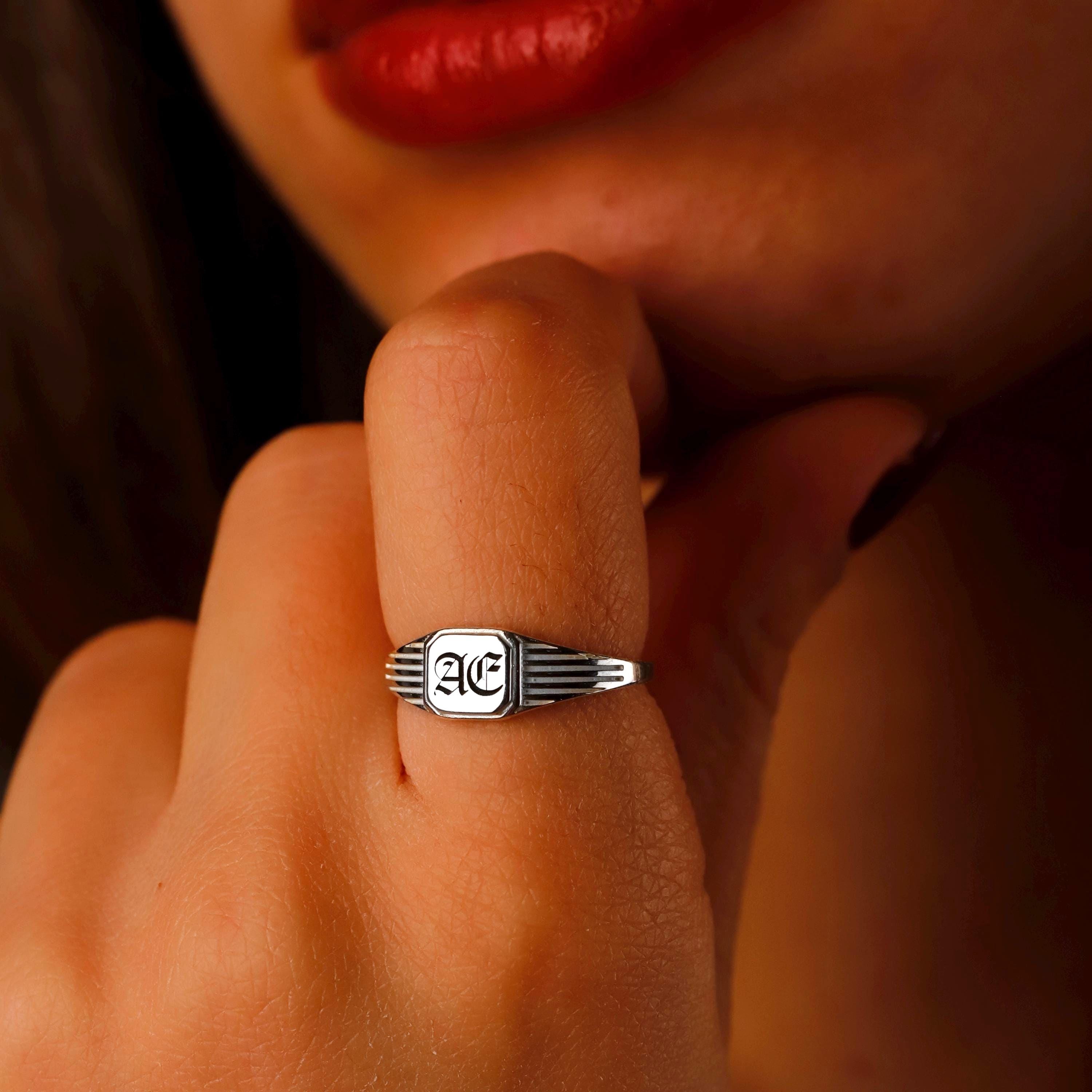 Personalized Initial Signet Ring in 14K Gold, Rose, and Sterling Silver