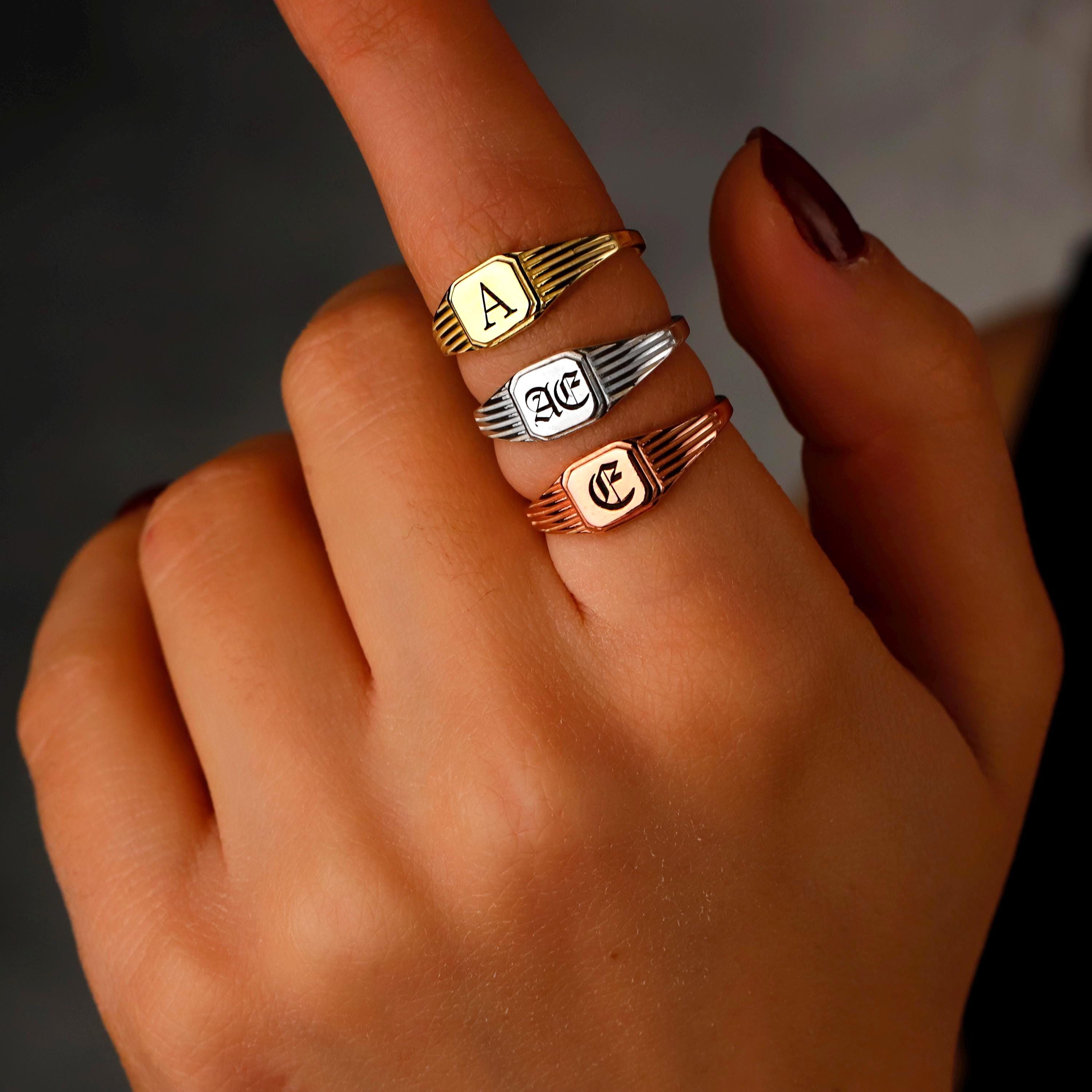 Personalized Initial Signet Ring in 14K Gold, Rose, and Sterling Silver