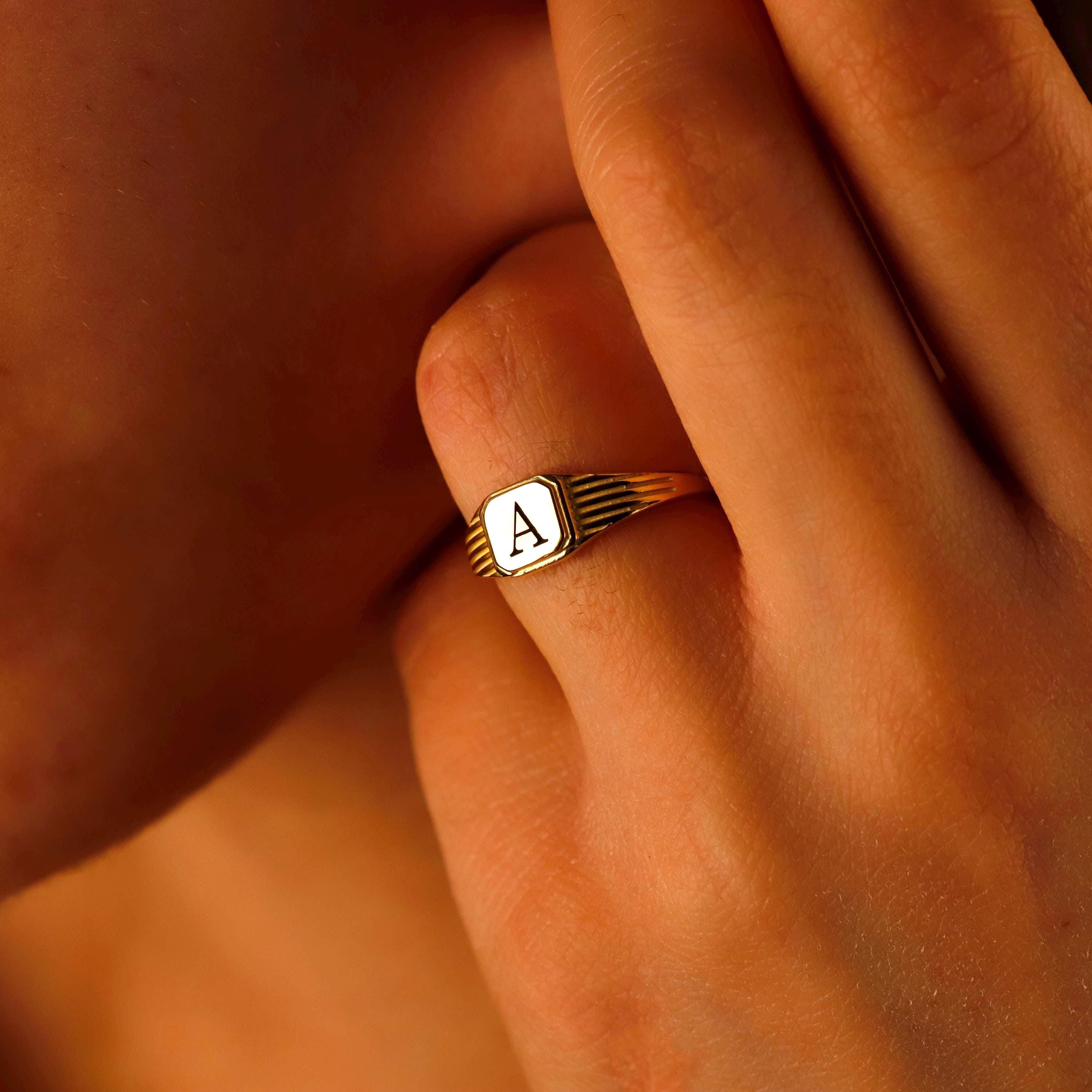 Personalized Initial Signet Ring in 14K Gold, Rose, and Sterling Silver